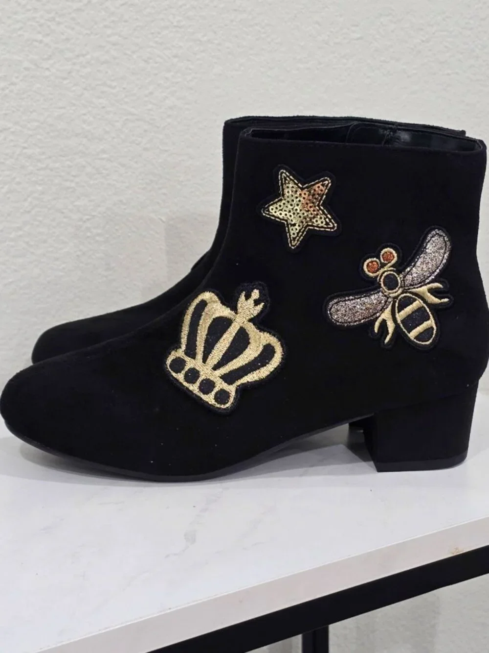 The Children’s Place ✦ Black Embroidered Ankle Boots ✦ Crown Star Bee Accents 5